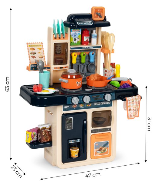 MULTISTORE Detská kuchynka pre deti 3+ s LED, zvukmi, vodou a generátorom pary + 42 doplnkov, modrá