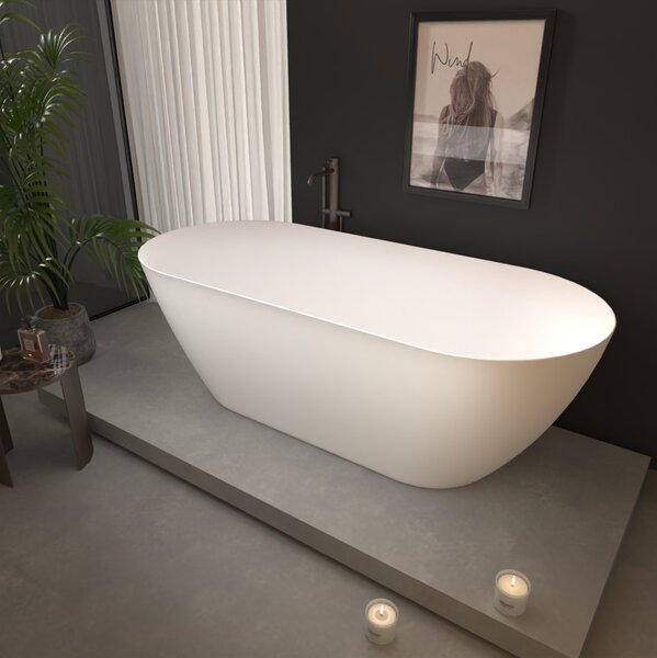 Erga Kaia, voľne stojaca vaňa 160x75 cm + odtoková zátka, biela lesklá, ERG-Kaia-160075-WH-WH