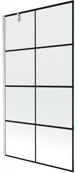 Mexen Next, 1-krídlová vaňová zástena 100 x 150 cm, 6mm číre sklo - čierny vzor, oceľová, 895-100-000-00-77-97
