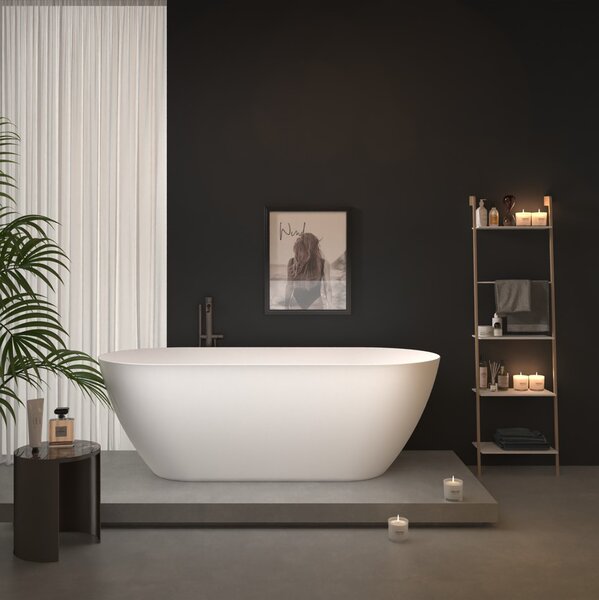 Erga Kaia, voľne stojaca vaňa 160x75 cm + odtoková zátka, biela lesklá, ERG-Kaia-160075-WH-WH