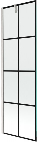 Mexen Next, 1-krídlová vaňová zástena 60 x 150 cm, 6mm číre sklo - čierny vzor, oceľová, 895-060-000-00-77-97