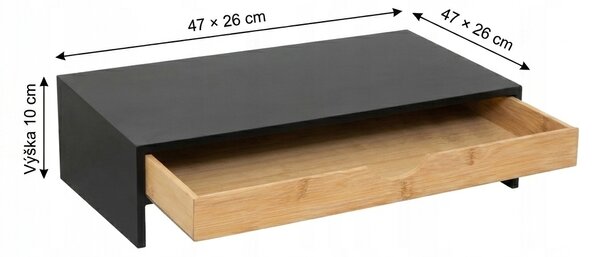 VERK GROUP Podstavec pod monitor / notebook so zásuvkou, bambus/čierna, 47 x 26 x 10 cm BLACKBE