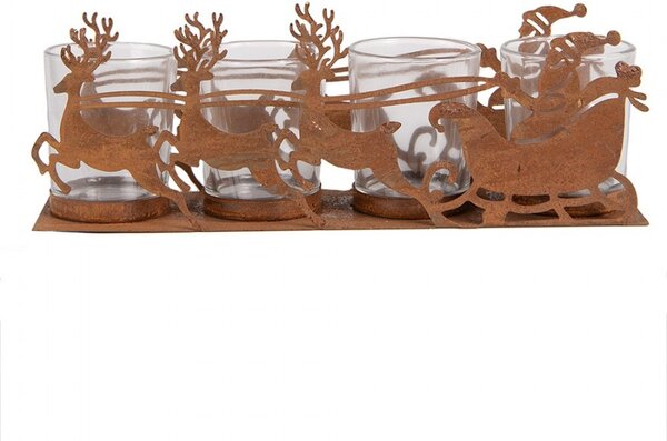 Hrdzavý kovový vianočný svietnik Santa so záprahom Brocante rust - 25*8*8 cm - Clayre & Eef