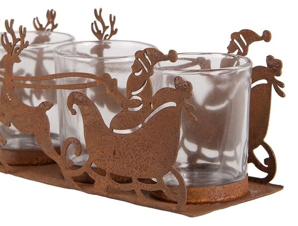 Hrdzavý kovový vianočný svietnik Santa so záprahom Brocante rust - 25*8*8 cm - Clayre & Eef