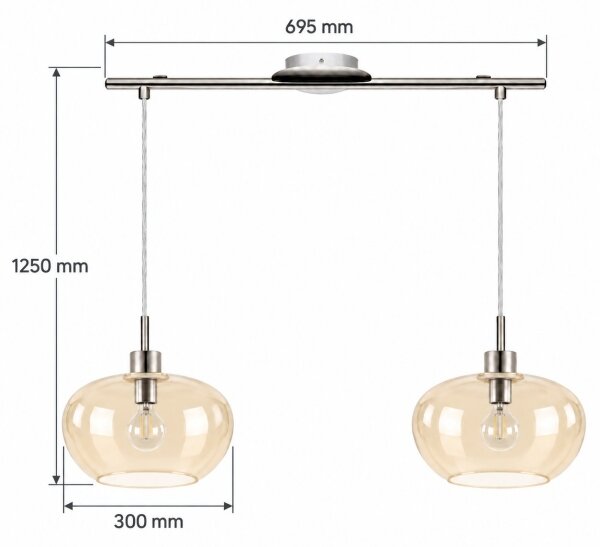 BRILAGI-LED Luster na lanku RETRO GLASS 2xE27/60W/230V matný chróm/dymová béžová