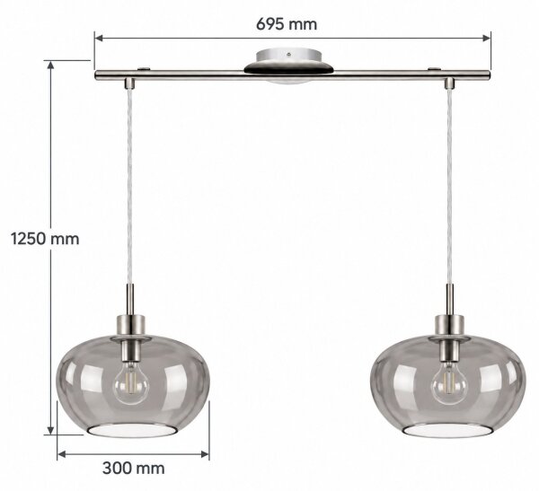 BRILAGI - LED luster na lanku RETRO GLASS 2xE27/60W/230V matný chróm/dymová sivá