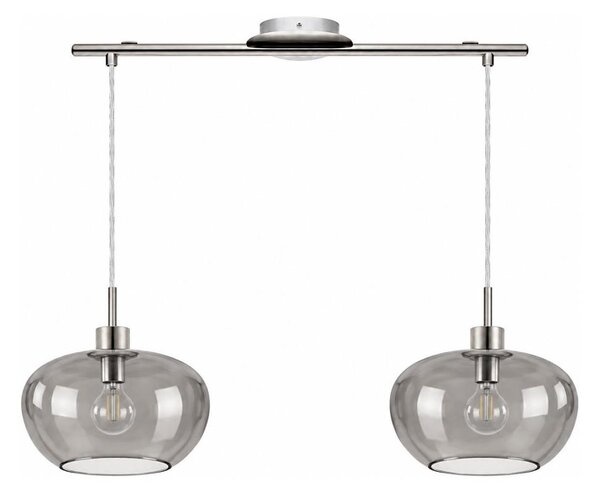 BRILAGI - LED luster na lanku RETRO GLASS 2xE27/60W/230V matný chróm/dymová sivá