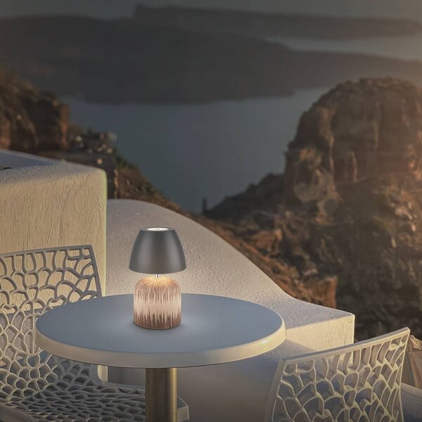 LED stolová lampa Brilo unplugged Cera, antracitová, 22 cm, Svetlé drevo, Keramický, Moderný, Stojacie svietidlo