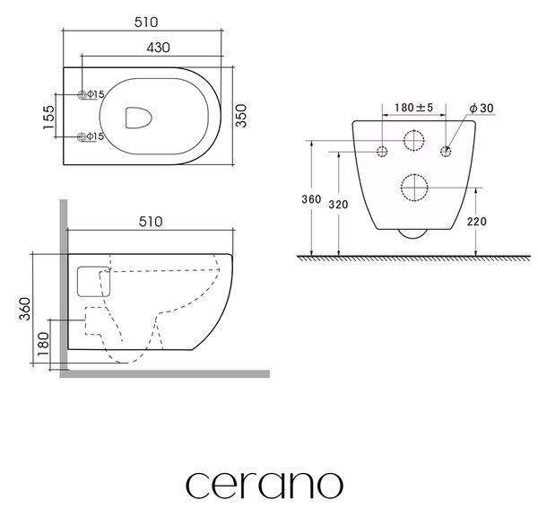 CERANO - Kompletný podomietkový WC set Lite/Dure - biela lesklá - WC tlačidlo Slim, zlatá - na zamurovanie - 51x35 cm