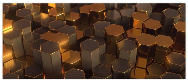 Obraz - Bronzové hexagóny (120x50 cm)