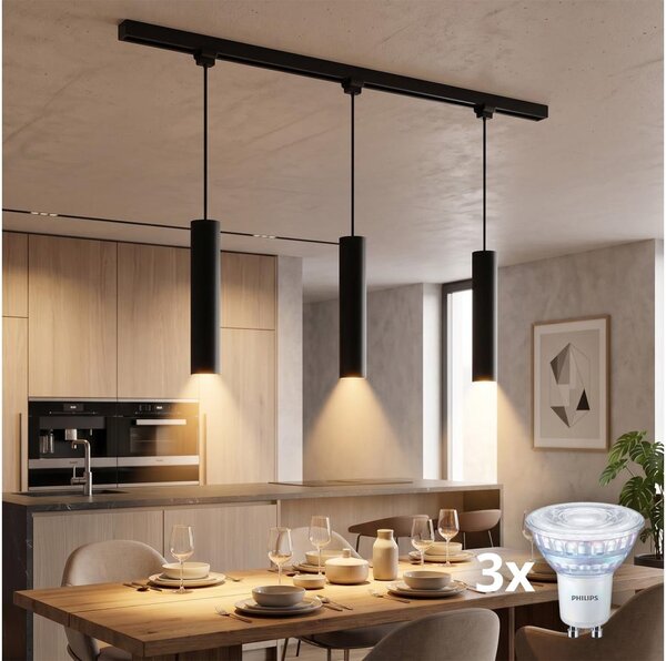 Philips-LED stmievateľný závesný luster na lankách v lištovom systéme EASYLINK 3xGU10/7W/230V 1 m čierny
