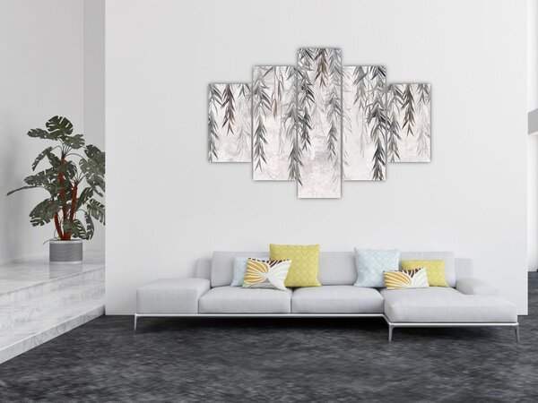 Obraz - Vŕbové vetvičky v šedej omietke (150x105 cm)