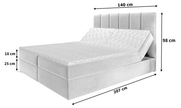 Manželská boxspring posteľ s úložným priestorom Barino 140x200 - tmavosivá