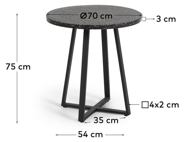 Čierny záhradný stôl s doskou z kameňa Kave Home Tella, ø 70 cm