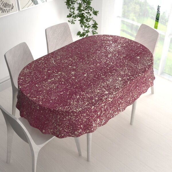 Biante Zamatový oválny obrus Isabela IBL-006 Gold Design vínový 100x140 cm