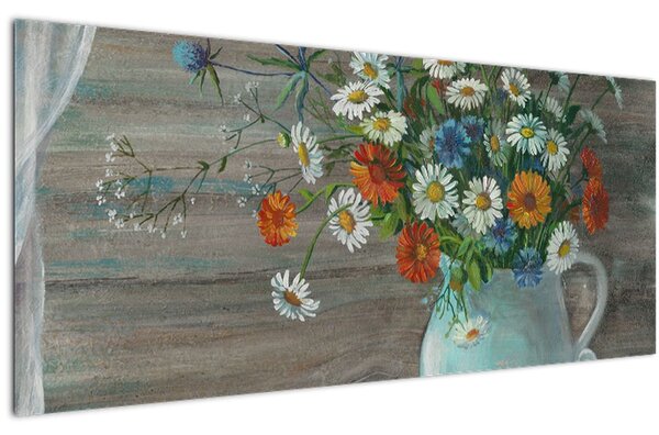 Obraz - Lúčne kvety, olejomaľba (120x50 cm)