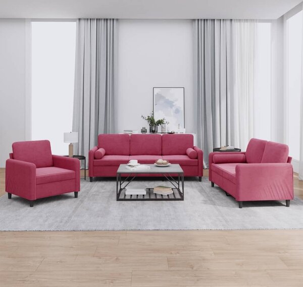 Maison Exclusive – 3-dielna sedacia súprava s vankúšmi z vínovočerveného zamatu