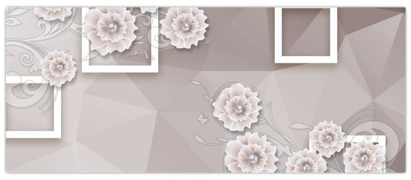 Obraz s béžovými kvetmi (120x50 cm)