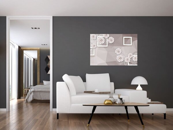 Obraz s béžovými kvetmi (90x60 cm)
