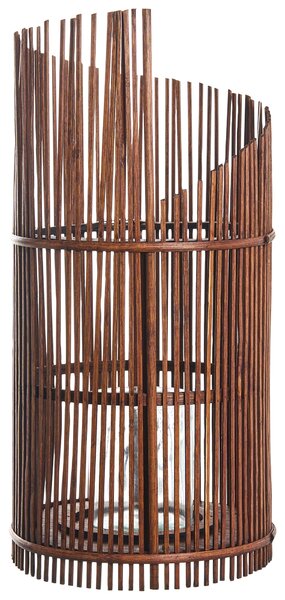 Lampáš hnedý bambusové drevo 49 cm so skleneným držiakom na sviečku boho štýl interiér exteriér