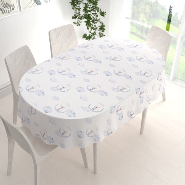 Biante Detský bavlnený oválny obrus Sandra SA-579 Myšky medzi modrými obláčikmi 50x100 cm