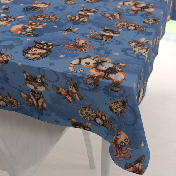 Biante Detský bavlnený obdĺžnikový obrus Sandra SA-581 Zvieratká vynálezcovia na modrom 50x100 cm