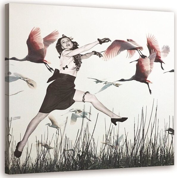 Obraz Žena beží na lúke - Lili Chartrand Veľkosť: 30 x 30 cm, Prevedenie: Obraz na plátne
