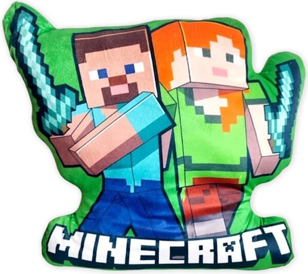Tvarovaný 3D vankúš Minecraft - Alex a Steve - 38 x 35 cm