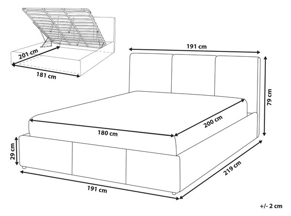 Posteľ s úložným priestorom krémová biela látkové čalúnenie dvojlôžková 180 x 200 cm prešívané čelo