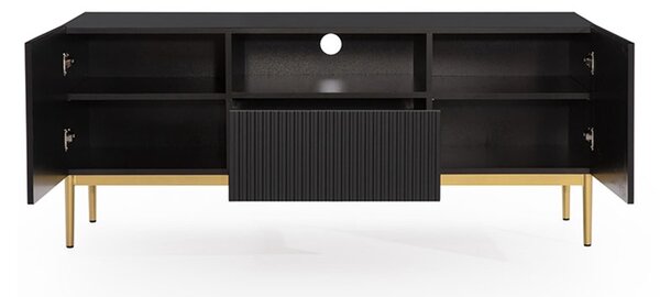 Skrinka pod TV Nicole 150 cm s otvorenou policou - čierny mat / zlatá