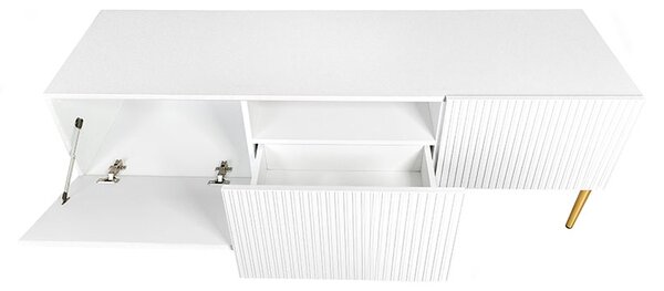 TV stolík Nicole 150 cm s otvorenou policou - biely mat / zlaté nožičky