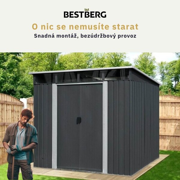 Záhradný domček BestBerg ZDSL-4A / 4,6 m² / 238 x 194 x 202 cm / šedá