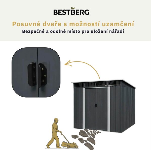 Záhradný domček BestBerg ZDSL-4A / 4,6 m² / 238 x 194 x 202 cm / šedá