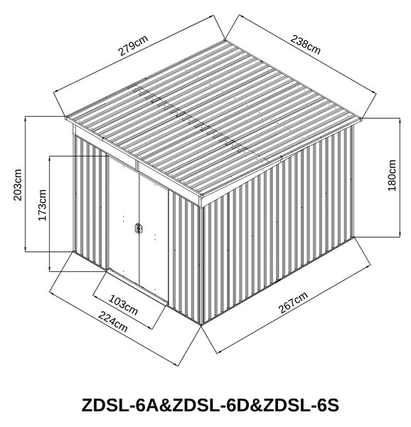 Záhradný domček BestBerg ZDSL-6D / 6,6 m² / 238 × 279 × 203 cm / dekor drevo/hnedá