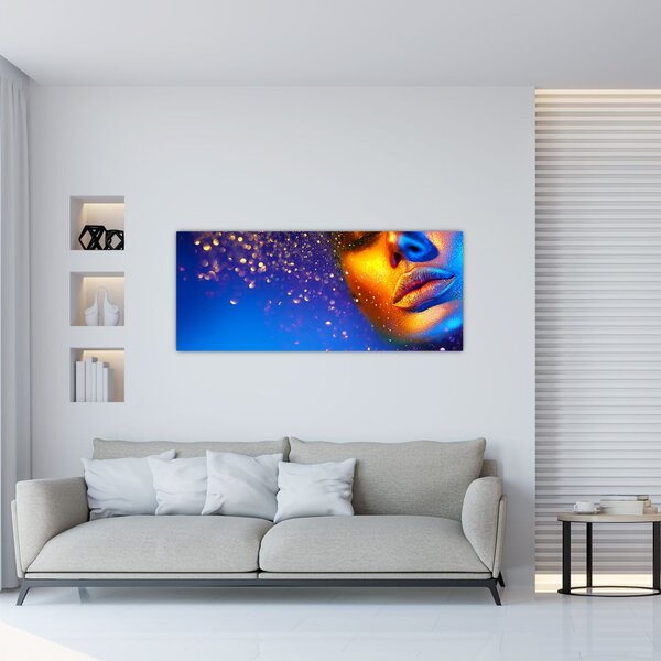 Obraz - Body art, zlato-modrá kombinácia (120x50 cm)