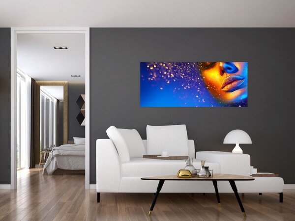 Obraz - Body art, zlato-modrá kombinácia (120x50 cm)