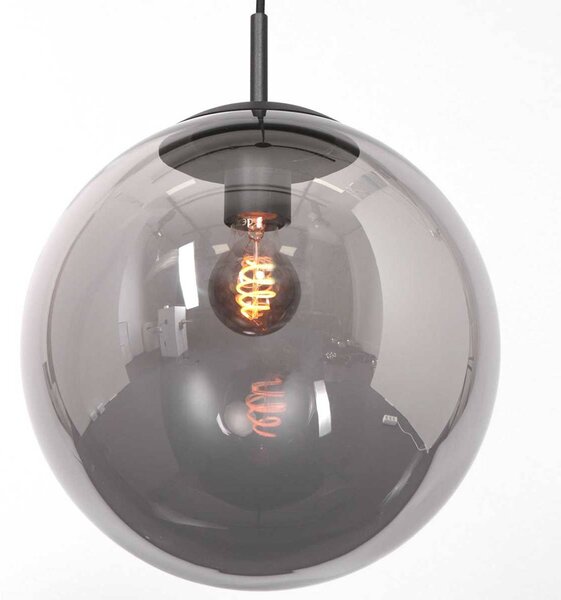Závesné svietidlo Bollique, čierne, Ø 20 cm, sklo, 1-lampa, guľa, Čierna, Obývacia izba / jedáleň, kov, Závesné svietidlo