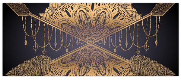 Obraz - Zlatá mandala s šípmi (120x50 cm)