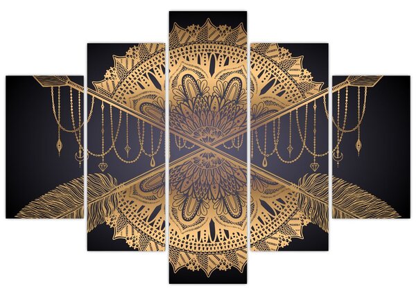 Obraz - Zlatá mandala s šípmi (150x105 cm)