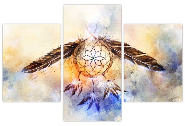 Obraz - Lapač snov s pierkami (90x60 cm)