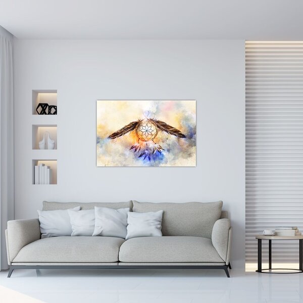 Obraz - Lapač snov s pierkami (90x60 cm)