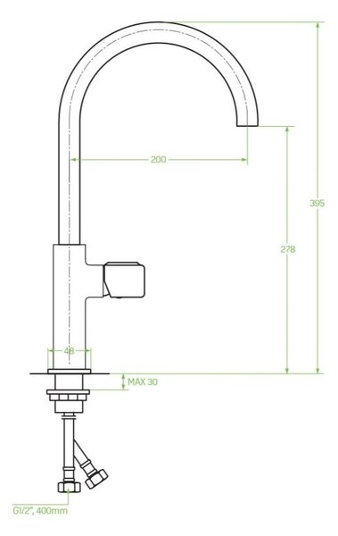 Laveo Pretto, vysoká drezová batéria h-395, chrómová, LAV-BAO_068D