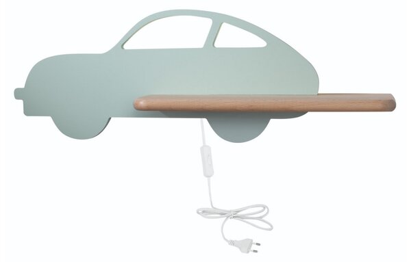 LED Detské nástenné svietidlo s poličkou CAR LED/5W/230V zelená/drevo