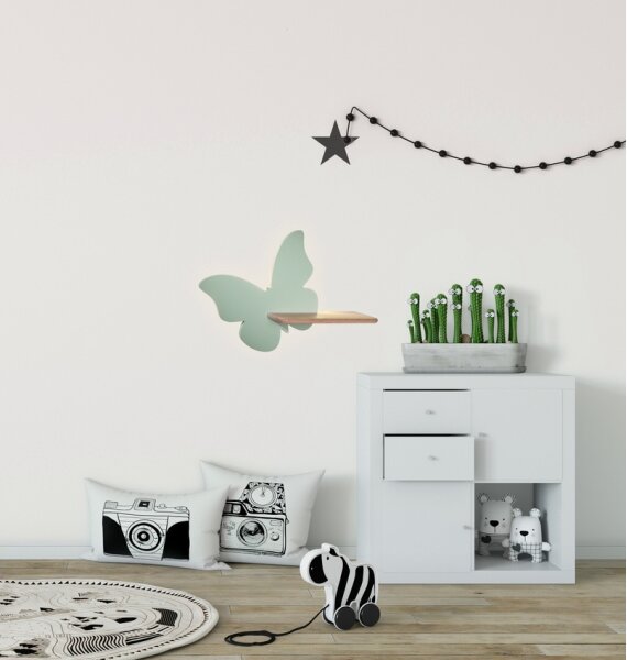 LED Detské nástenné svietidlo s poličkou BUTTERFLY LED/5W/230V zelená/drevo