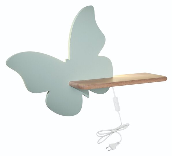 LED Detské nástenné svietidlo s poličkou BUTTERFLY LED/5W/230V zelená/drevo
