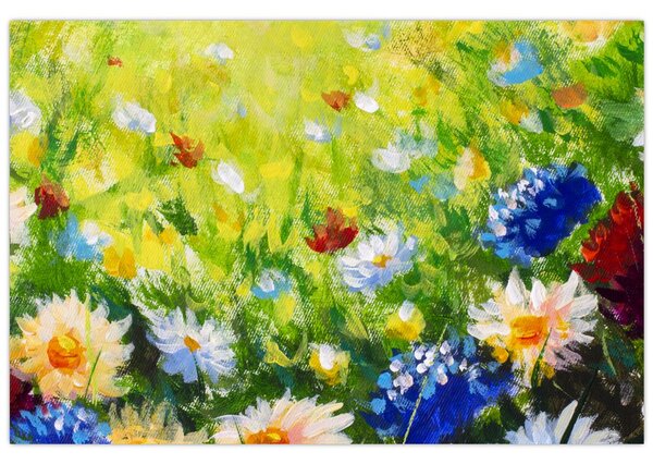 Obraz rozkvitnutej lúky, olejomaľba (90x60 cm)
