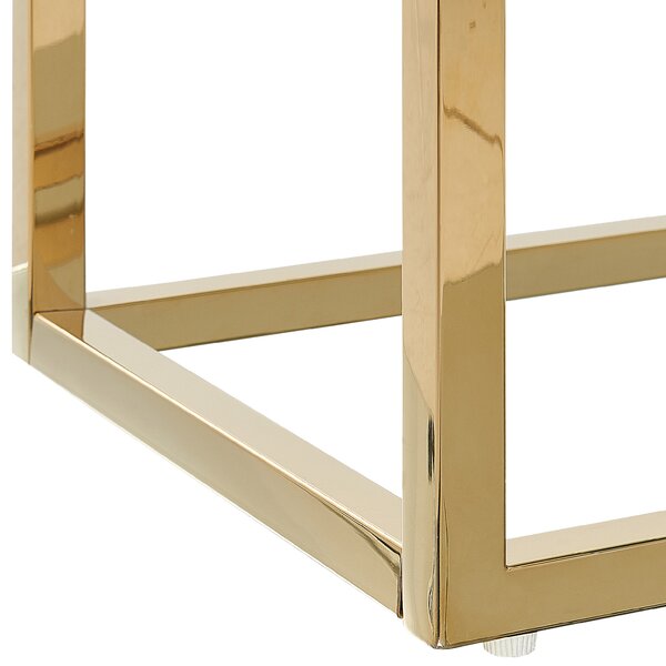 Konzolový stolík biely a zlatý sklenená stolová doska mramorový vzhľad kovový rám 80 x 30 cm glamour moderný elegantný dizajn