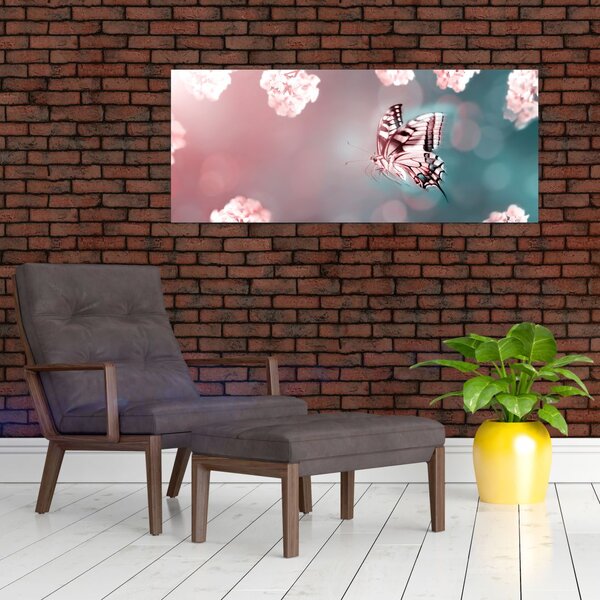 Obraz - Motýľ medzi kvetmi (120x50 cm)