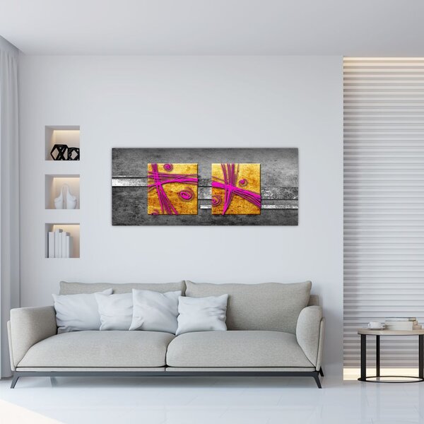 Obraz farebných štvorcov na čiernom pozadí (120x50 cm)