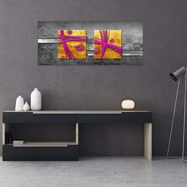 Obraz farebných štvorcov na čiernom pozadí (120x50 cm)